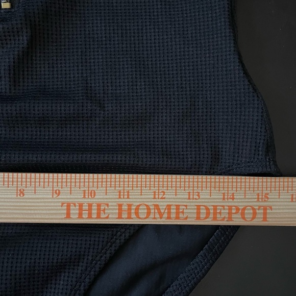 Pacific Connections Plus Size Black One Piece Swim Suit, Gold Zip Front; Size 16 - Picture 8 of 8